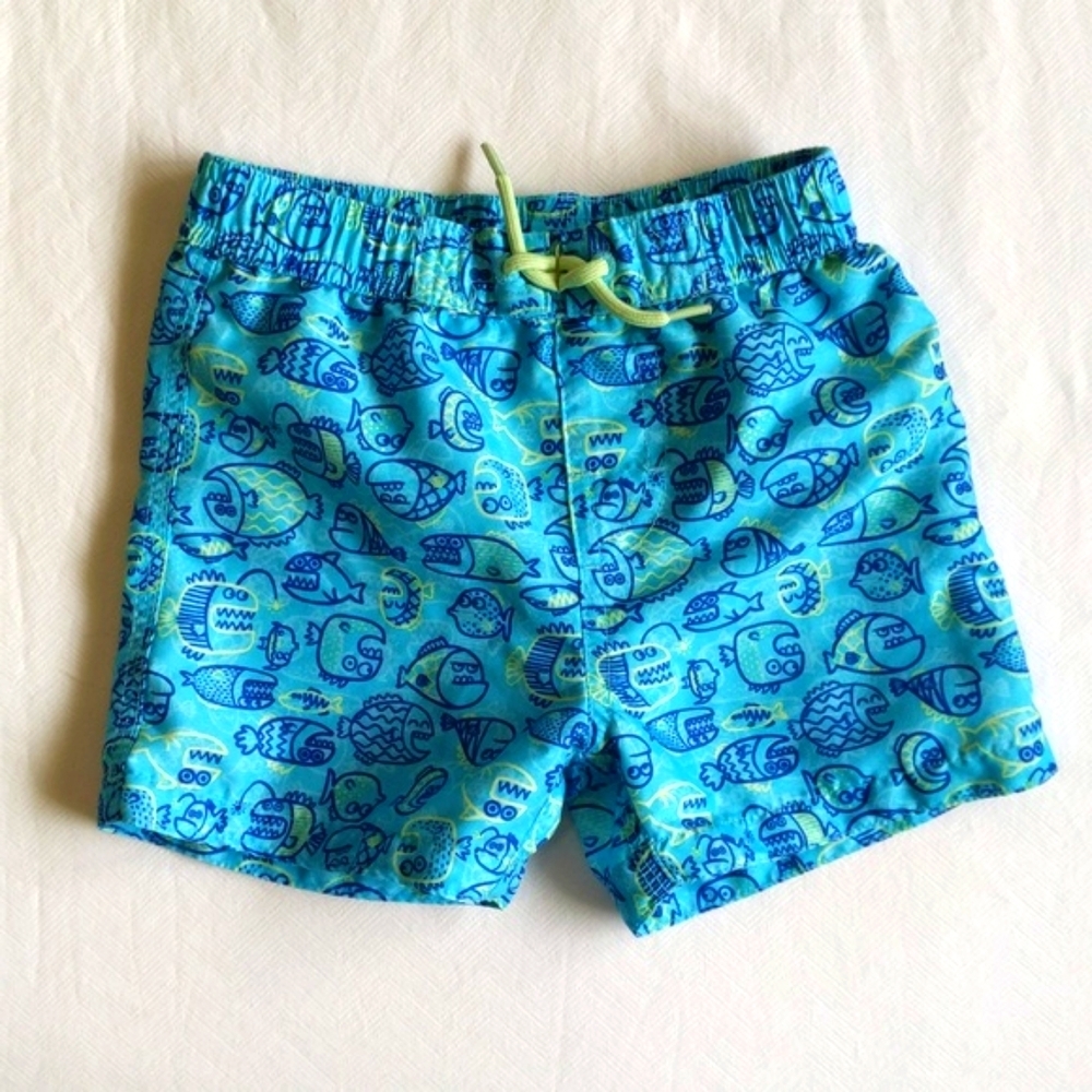joe fresh blue fish swim trunks 12-18 months baby toddler boy